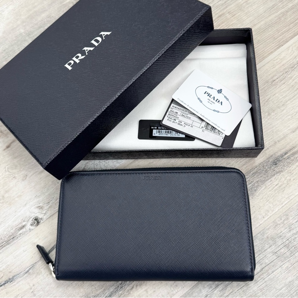 Prada Baltico Blue Saffiano Leather XL Travel Organizer Wallet